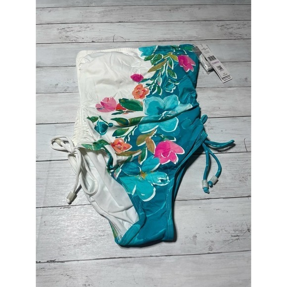 Carmen Marc Valvo MULTI Bandeau Drawstring One-Piece Swimsuit, US 6 - Picture 5 of 10